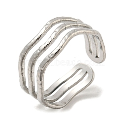 Non-Tarnish 304 Stainless Steel Triple Lines Open Cuff Ring, Wave, Stainless Steel Color, US Size 7 1/2(17.7mm)(RJEW-C067-07P)