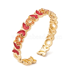 Brass Pave Cubic Zirconia Open Cuff Bangles for Women, with Enamel, Real 18K Gold Plated, Butterfly, Inner Diameter: 2-1/8 inch(5.4cm), 10mm(BJEW-S147-17G-C)