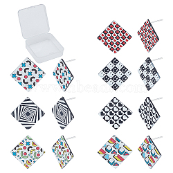 SUNNYCLUE 7 Pairs 7 Styles Resin Stud Earrings, with 925 Sterling Silver Pins, Rhombus, Platinum, Mixed Color, 41x41mm, Pin: 0.6mm, Side Length: 30mm, 1 pair/style(EJEW-SC0001-23)