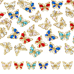 36Pcs 6 Colors Butterfly Alloy Cabochons, with Rhinestone, Nail Art Decoration Accessories, Light Gold, Mixed Color, 12x14x3.5mm, 6pcs/coor(MRMJ-DC0001-03)
