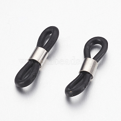 Eyeglass Holders, Glasses Rubber Loop Ends, with Brass Findings, Platinum, 20x6mm, Hole: 2x3mm(KK-K225-35-01P)