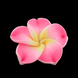 Handmade Polymer Clay 3D Flower Plumeria Beads, Hot Pink, 15x8mm, Hole: 2mm(CLAY-Q192-15mm-10)