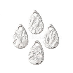 Hammered 304 Stainless Steel Pendants, Teardrop Charm, Stainless Steel Color, 10x6x1mm, Hole: 1.5mm(X-STAS-G385-03P)