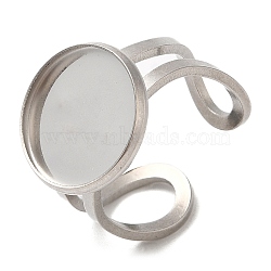 304 Stainless Steel Open Cuff Findings, Bezel Cup Ring Settings, Flat Round, Stainless Steel Color, Inner Diameter: 18mm, Tray: 14mm(STAS-R123-02A-P)