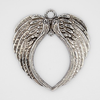 Tibetan Style Alloy Wing Large Pendants, Lead Free & Cadmium Free, Antique Silver, 73x69x4mm, Hole: 2~6mm