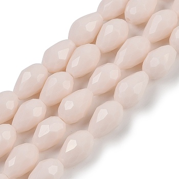 Opaque Solid Color Imitation Jade Beads Strands, Faceted, Teardrop, Old Lace, 15x10mm, Hole: 1.6mm, about 46~48pcs/strand, 27.95 inch(71cm)