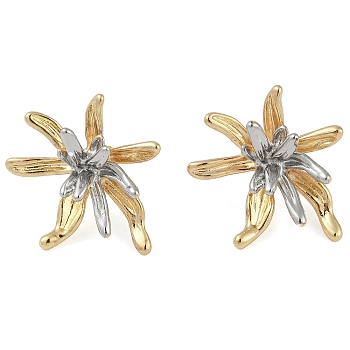 Brass Stud Earring, Flower, Real 18K Gold Plated, 28x30.5mm