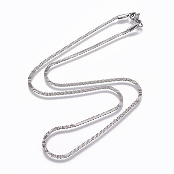 304 Stainless Steel Mesh Chain Necklaces, with Lobster Claw Clasps, Stainless Steel Color, 18.11 inch(46cm)