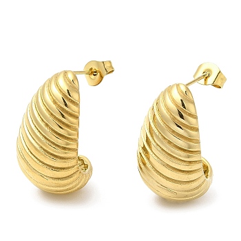 Ion Plating(IP) 304 Stainless Steel Croissant Stud Earrings, Real 18K Gold Plated, 23x13mm