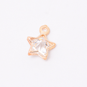 Glass Rhinestone Charms, with Iron Findings, Star, Crystal, Light Gold, 14x11x6mm, Hole: 1.8mm