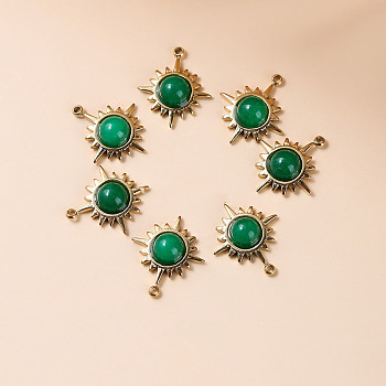 Bohemia Style Natural Chrysoprase Sun Charms, with Golden Tone Stainless steel Findings, 14x12x4mm