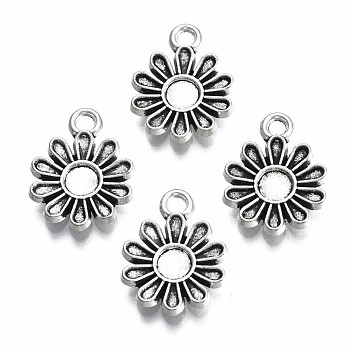 Tibetan Style Alloy Charm Settings for Enamel, Cadmium Free & Lead Free, Flower, Antique Silver, 15x11.5x2mm, Hole: 1.8mm, about 1350pcs/1000g