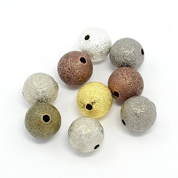 Round Brass Textured Beads, Mixed Color, 10mm, Hole: 2mm