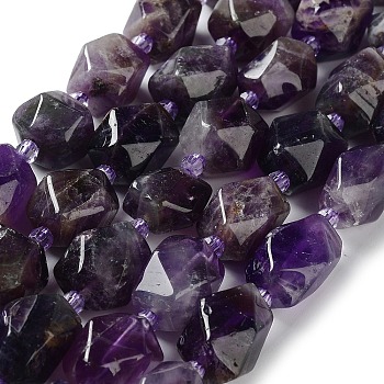 Natural Amethyst Beads Strands, with Seed Beads, Faceted, Rhombus, 12~15x9~12x9~12mm, Hole: 1~1.2mm, about 20~21pcs/strand, 15.20~15.51 inch(38.6~39.4cm)