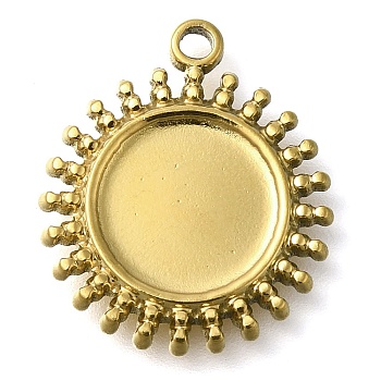 Ion Plating(IP) 304 Stainless Steel Pendant Cabochon Settings, Sun, Real 18K Gold Plated, Tray: 10mm, 19.5x17x2mm, Hole: 1.4mm