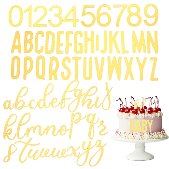 Acrylic Mirror Effect Cake Toppers, Number & Letter.A~Z, Gold, 25~83.5x6~58x1mm, 126pcs/set