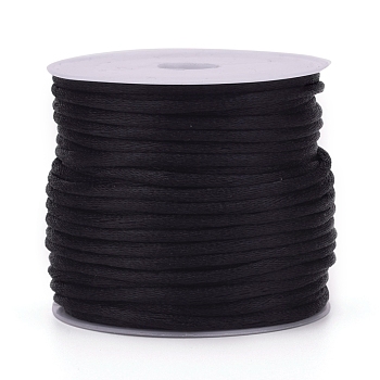 Nylon Cord, Satin Rattail Cord, for Beading Jewelry Making, Chinese Knotting, Black, 1mm, about 32.8 yards(30m)/roll