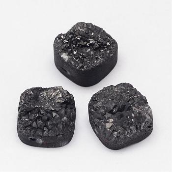 Electroplated Natural Druzy Quartz Crystal Beads, Square, Black Plated, 14~15x14~15x8~9mm, Hole: 1.5mm