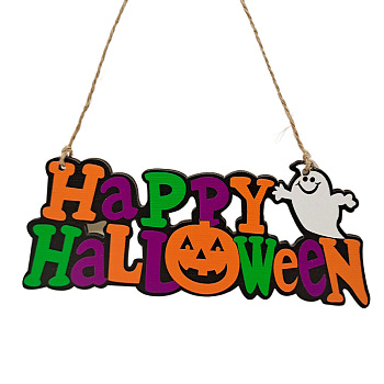 Halloween Theme Wood Hanging Door Signs, Wall Decoration, Decorative Props for Indoor, with Hemp Rope, Pumpkin, 75x200mm