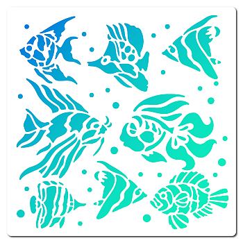 PET Plastic Hollow Out Drawing Painting Stencils Templates, Square, Fish Pattern, 18x18cm