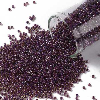 TOHO Round Seed Beads, Japanese Seed Beads, (927) Mauve Lined Light Topaz, 15/0, 1.5mm, Hole: 0.7mm, about 15000pcs/50g