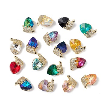 Real 18K Gold Plated Rack Plating Brass Micro Pave Clear Cubic Zirconia Pendants, with Glass, Long-Lasting Plated, Cadmium Free & Lead Free, White Bear & Heart Charm, Mixed Color, 17x13x9mm, Hole: 4x1.5mm