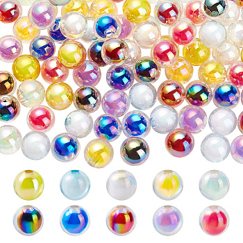 100Pcs 10 Colors Transparent Acrylic Beads, UV Plating & Rainbow, Bead in Bead, Half Drilled Beads, Round, Mixed Color, 15.5x15mm, Half Hole: 3.5mm, 10pcs/color