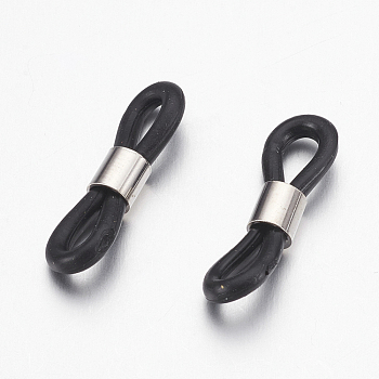 Eyeglass Holders, Glasses Rubber Loop Ends, with Brass Findings, Platinum, 20x6mm, Hole: 2x3mm