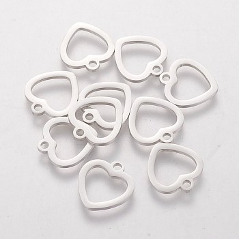 304 Stainless Steel Charms, Stamping Blank Tag, Heart, Stainless Steel Color, 12.6x11.8x1mm, Hole: 1.5mm
