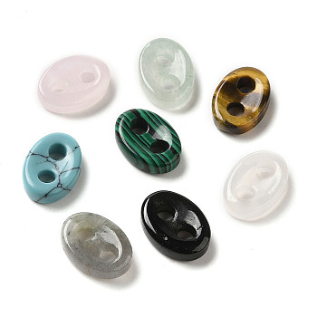 Mixed Gemstone Connector Charms, Oval Links, 14x10x4mm, Hole: 3mm