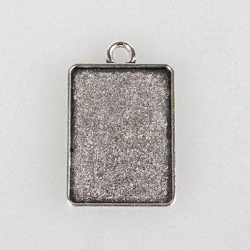 Tibetan Style Alloy Pendant Cabochon Settings, Cadmium Free & Lead Free, Plain Edge Bezel Cups, Double-sided Tray, Rectangle, Antique Silver, Tray: 18x25mm, 32x20x2mm, Hole: 3mm, about 235pcs/kg