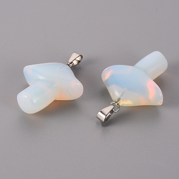 Opalite Pendants, with Stainless Steel Snap On Bails, Mushroom, Stainless Steel Color, 27.5~28.5x23~25x9.5~10.5mm, Hole: 3x5mm