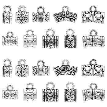 100Pcs 10 Styles Alloy Hangers Links, Tube Bails, Antique Silver, 6~11x6~14x4~7mm, Hole: 1~2.5mm, 10Pcs/style