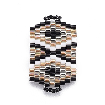 MIYUKI & TOHO Handmade Japanese Seed Beads Links, Loom Pattern, Rectangle, Colorful, 31~32x18~18.5x1.6~1.7mm, Hole: 1.5~2x3~3.5mm