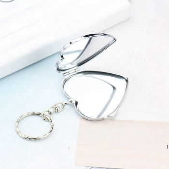 Iron Folding Mirror Keychain, Travel Portable Compact Pocket Mirror, Blank Base for UV Resin Craft, Heart, 9cm, Heart: 46.5x51x8mm, Ring: 25x2.5mm