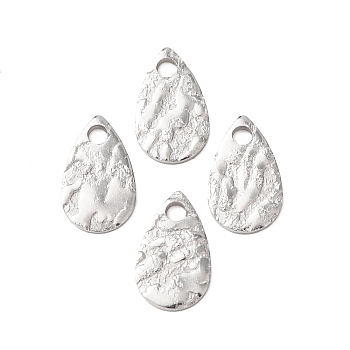 Hammered 304 Stainless Steel Pendants, Teardrop Charm, Stainless Steel Color, 10x6x1mm, Hole: 1.5mm