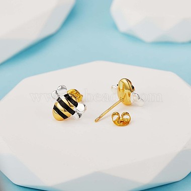 латунные серьги-гвоздики в форме пчелы и колье с подвеской(JX122A)-3