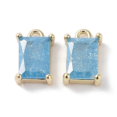 Real 18K Gold Plated Deep Sky Blue Rectangle Brass+Cubic Zirconia Charms