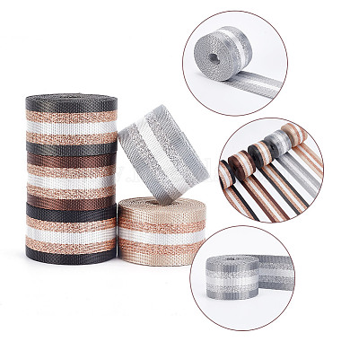 10 Yards 5 Colors Filigree Polyester Striped Ribbon(OCOR-AR0001-61)-4