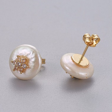 Natural Pearl Stud Earrings(EJEW-L231-01A)-2