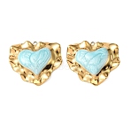 304 Stainless Steel Pendants, with Enamel, Heart Charms, Real 18K Gold Plated, Ion Plating(IP), Blue, 35.5x40x8mm, Hole: 2mm(STAS-I371-07G-01)