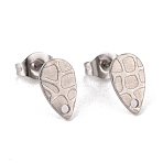 Non-Tarnish 304 Stainless Steel Stud Earring Findings, with Hole, Textured Teardrop, Stainless Steel Color, 10x6mm, Hole: 1mm, Pin: 0.8mm(STAS-O119-31P)