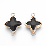 Glass Links connectors, with Brass Findings, Faceted, Cross, Nickel Free, Golden, Black, 21x14x3mm, Hole: 2mm(X-GLAA-S157-012)