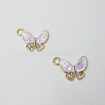 Zinc Alloy Enamel Butterfly Jewelry Pendant, with Crystal Resin Rhinestone, Light Gold, Plum, 13x20mm, Hole: 4mm(ENAM-TAC0007-10B)