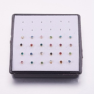 316L Surgical Stainless Steel Nose Studs Nose Piercing Jewelry, Nose Bone Rings, with Rhinestone, Golden, Mixed Color, 2X1.5mm, Pin: 18 Gauge(1mm), 24pcs/box(X1-AJEW-P063-02-2mm)