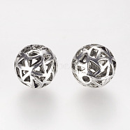 Tibetan Style Hollow Alloy Beads, Round, Antique Silver, 11.5x11mm, Hole: 2mm(TIBE-A007-021AS)