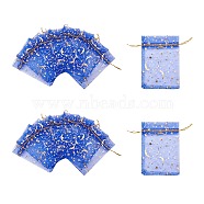 Organza Bags, with Moon and Star Pattern, Blue, 11.4~12.4x8.8~9cm(OP-WH0009-02A)