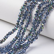Electroplate Transparent Glass Beads Strands, Half Multi-color Plated, Faceted, Rondelle, Dodger Blue, 6x5mm, Hole: 1mm, about 85~88pcs/strand, 16.1~16.5 inch(41~42cm)(EGLA-A034-T6mm-Q14)