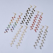 304 Stainless Steel Stud Earrings, with Electroplate Glass Beads, Mixed Color, 97mm, Pendant: 89x10x4mm, Pin: 0.9mm(EJEW-JE03175)