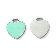 304 Stainless Steel Manual Polishing Charms, with Enamel, Heart Charm, Stainless Steel Color, 10x9x1.5mm, Hole: 1.5x2.5mm(STAS-C075-07P)